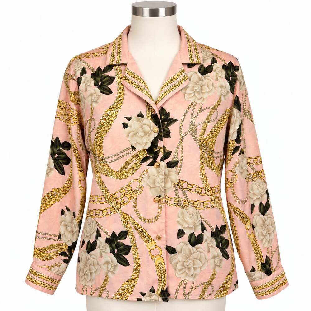 Vintage 90s Starington by Charlotte Silk Blouse Sz 10 Floral Chain Baroque